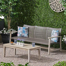 GDFStudio Outdoor Wood and Wicker Loveseat and Coffee Table Set, Mixed Black