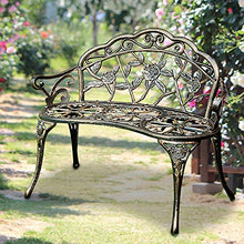CUTPOIY Park Terrace Bench Garden Leisure seat, Outdoor Porch 100cm Rose Decoration backrest Bench, Anticorrosive cast Aluminum seat for 2 People with Antique Coating, for Patio Balcony Furniture