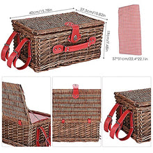 Picnic Basket Set 4 Person Wicker Picnic Basket Handmade Waterproof Picnic Blanket Equipped with Incubator and Cutlery Suitable for Picnics and Camping by The Lake Beach