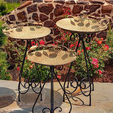 Zaer Ltd. Set of 3 Aged Copper Finish Parisian Birdbaths with Leaves and Butterflies or Birds on Edge (Set/3 with Butterflies)