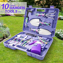 XIXIDIAN Garden Tools Set, 10 Pieces Gardening Tools with Purple Floral Print & Plastic Box, Ergonomic Handle Garden Hand Tools,Planting Tool Gardening Gifts for Women Men