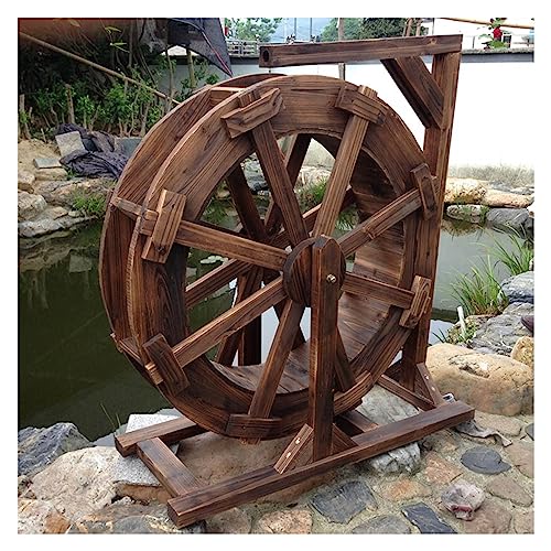 Wooden Water Wheel Fountain, Wheel Fountain Terrace Garden Water Feature Wheel for Bird Bath, Fish Tank, Pond Or Garden Decoration (Size : 80cm(31.5inch))