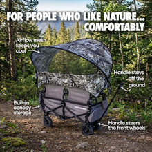 Lawn Chariot, Folding Wagon with 2 Adult Seats & UPF 50+ Canopy, Under-Seat Storage, All-Terrain Wheels, Camouflage Canopy