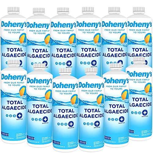 Doheny’s Total Algaecide | 100% Professional-Grade | Extra Strength & Effective Against All Types of Algae | Non-Foaming & Non-Staining Formula | 90-Day Prevention | Set of (12) - 32 Ounce Bottles