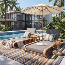 Merax 2 Piece White Finish Acacia Wood Chaise Lounge - 2 Pcs Frame + 2 Pcs 4" 3-Fold Dark Grey Water-Resistant Cushion, 400lbs Capacity, Adjustable Outdoor Recliner for Patio Poolside Backyard