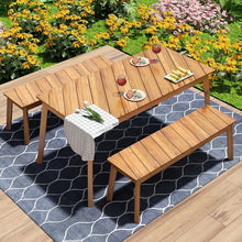 HOXURY Acacia Wood Outdoor Dining Set with 2 Benches – Durable Picnic Table for Patio, Garden & Indoor Use – Natural Finish, Adjustable Feet, Easy Assembly