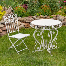 Zaer Ltd. Three Piece Metal Bistro Set with Aster Flower Accents Copenhagen 1843" (Antique White)