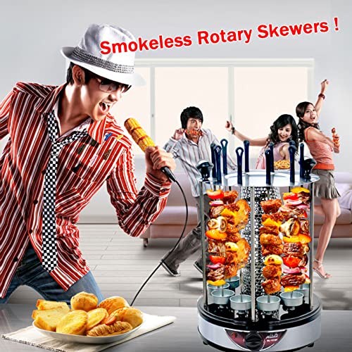 Electric BBQ Smokeless Grill Indoor - Vertical Barbecue Grill, Includes Skewers, Machine Rotisserie Grill for Home- Broiling Meat Layers, Shashlik, Gyros, Sausages, Poultry