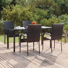 LKJephalotrope 5 Piece Patio Dining Set, Black PE Rattan Outdoor Furniture with Rectangular Tempered Glass Table and 4 Stackable Chairs for Backyard, Garden and Deck