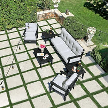 highwood Lehigh 6-Piece Couch, Coffee Table, and Chair Deep Seating Set, with Sunbrella Cushions in Bliss Linen, Black Frame