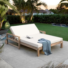 Finca ancha Charming Patio Furniture Set, Acacia Wooden Daybed with Adjustable Backrest, Cushions for Outdoor Lounging, Patio Bar Set w/Sillas para Balcon, Sillas para Patio Exterior (Beige)