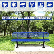 Outdoor Garden Bench, Cast Iron Metal Frame Patio Park Bench with Backrest, Portable Expanded Metal Black Bench, Commercial-Grade Outdoor Seating for Lawn, Patio, Park, Yard, Garden (Blue, 8FT/96'')