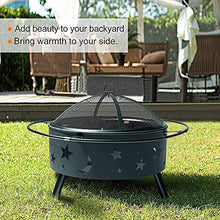 Round Outdoor Fire Pit,Large Wood Burning Fire Pit w/Spark Screen,Wrought Iron Bonfire Fire Pit