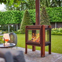 RB73 Fennek Wood Burning Outdoor Fireplace, 3mm CorTen Steel, Heat-Resistant Glass, two sizes to complement any outdoor living area. (80)