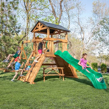 Backyard Discovery Endeavor II Cedar Swing Set Playset Green Wave Slide