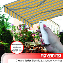 ADVANING Classic Series 12'X10' Electric Retractable Awning, 100% Acrylic UV+ Sun Shade Canopy, Golden Yellow & Gray Stripes, EA1210-A225H