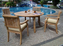 WholesaleTeak 5 Pc Luxurious Grade-A Teak Dining Set 48" Round Table & 4 Stacking Arbor Arm Chairs Brown