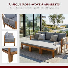 Merax Outdoor Daybed, 3 Seat Patio Sofa Bed with Waterproof Cushions, Pull-Out Mechanism & Rope-Woven Armrests, for Garden, Balcony, Poolside, Grey