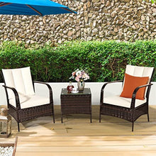 DUYHBAWRS 3 PCS Patio Rattan Furniture Set Coffee Table & 2 Chair with Cushions Comfortable and Breathable(C)