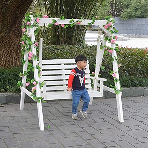 EAGLCQA Garden Swing Outside Furniture Outdoor Swing Chair, All Solid Wood Waterproof with Flower Vine Terrace Rocking Chair (Color : Brown, Size : Have Flow (White Have Flowers)