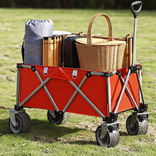 Heavy Duty Beach Wagon, Utility Outdoor Camping Garden Cart, Compact Handcart Portable Shopping Carts Wheelbarrow with Brake Garden Wagon Cart for Equipment Tailgating Beach Trip (black+original wood)