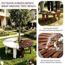 Renmlion Semi-Circular Tree Seat Wrap Around｜Outdoor Garden Slatted Bench Solid Wood Furniture Tree Bench｜All-Weather Plant Stand Rack Curved Patio Seating Chair