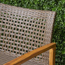 Seeheool Hampton Outdoor Acacia Wood Wicker Loveseat, Patio Furniture Conversation Set for Backyard
