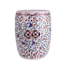 LINKIO Garden Stool Decorative Garden Stool, Hand-Painted Pastel Peony Design, Vintage Round Drum Style, Indoor Outdoor Multi-Purpose Table Ottomans(A)