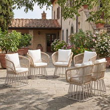 Christopher Knight Home Acker Metal Frame Outdoor Dining Chairs Set of 6, Patio Dining Room Chairs with Wicker Curved Backrest, Comfy Poolside Kitchen Chairs with Cushion, Patio Chairs, Teak + Beige