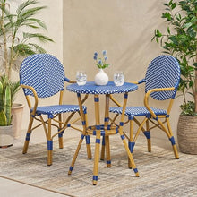 Yzwetcy Outdoor Bistro 3-Piece Set, French Hand-Woven Rattan Bistro Chairs with Table Suitable for Patio Porch Yard Balcony, Aluminum Frame and Wicker Table and Chair Set