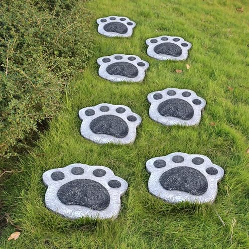 Bear Paw Design Garden Stepping Stones, Outdoor Decorative Path Stones, Round Pavers for Lawn, Walkway, Patio(7PCS)