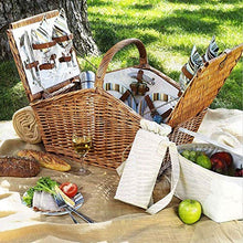 qiuqiu Rattan Picnic Basket, Fruit Basket Storage,Portable Wicker Shopping Basket, Picnic Blue Belt Cover, Gift Basket, 46 * 31 * H20CM