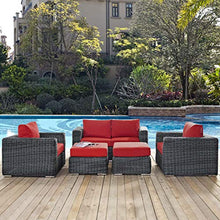Modern Contemporary Outdoor Patio Lounge Sectional Sofa Set, Rattan Wicker, Grey Red