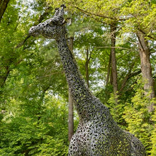 Zaer Ltd. 9 Ft Tall Mommy and 7 Ft Tall Baby Giraffe Iron Garden Statues Metallic Black and Silver