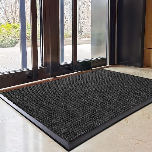 YUHYCOS Commercial-Grade Entrance Mat, Door Mat Indoor/Outdoor, Heavy Duty Doormat Scraper Floor Mat for Home Entrance - Low-Profile Mats for Home, Schools, Cafes, Business(Black,120 * 150cm)