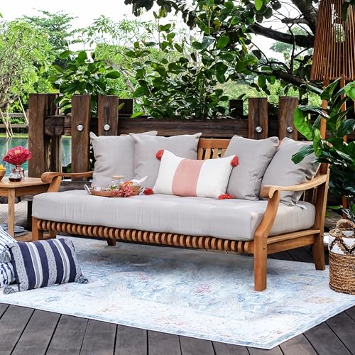 Cambridge Casual Costa Teak Wood Outdoor Sofa Daybed, 3-Seater Patio Couch with Tufted Beige Cushion, Weather-Resistant Frame, 750 lbs Capacity for Backyard & Porch