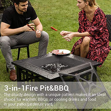 Large Outdoor Fire Pits, 32in Square Bonfire Firepit, Wood Burning Fireplace Stove w/Spark Cover Screen & Poker & Grill Grate, for Patio/Camping/Backyard/BBQ/Garden/Bonfire