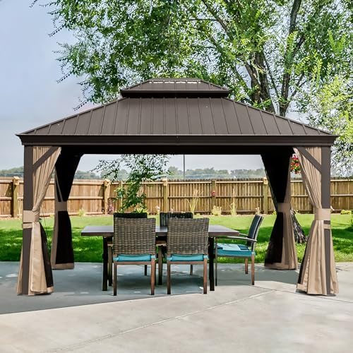 Domi Outdoor Living 10’ x 12’ Hardtop Gazebo Dark Brown
