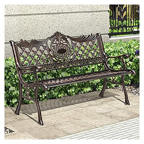 Rsmmpqa Park Terrace Bench Outdoor Bench, Weatherproof Cast Aluminum Retro Garden Bench, Decorative Lawn Benches 2-3 Seat Bench