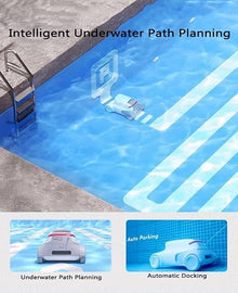 Fully Automatic Robotic Pool Cleaner, Cordless Swimming Pool Vacuum Cleaner, Up to 150 Sq (Lasts 240 Mins), Dual-Drive Motors Self-Parking Pool Cleaner Vacuum for In Ground Flat Pools
