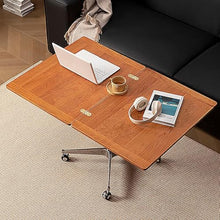 JOSOGO Solid Wood Folding Dining Table with Wheels,Height Adjustable Workstation,Portable Rolling Laptop Cart,Side Table by The Sofa,Standing Desk,Extendable(C)