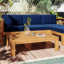 Yyuoqafn Outdoor Patio Wood 5-Pcs Sectional Sofa Seating Group Set w/Cushions 2 Corner+1 Armless Sofa+1 Ottoman+1 Tea Table