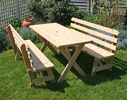 Creekvine Designs Cedar Picnic Table with Backed Benches - Cross Legged Design 6' Table with Two 6' Benches