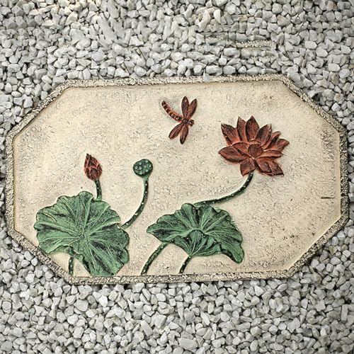 Plant-Themed Sidewalk Walkway Stepping Stone, 45 × 27 Cm Large Outside Decorative Stones for Yard Backyard, Retro Chinese Style Floor Road Stone