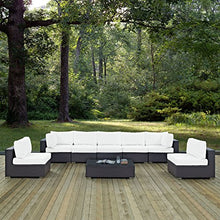 Modern Contemporary Urban Design Outdoor Patio Balcony Eight PCS Sectional Sofa Set, White, Rattan