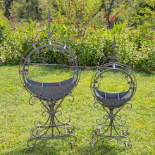 Zaer Ltd. Set of 2 Tall Round Metal Planters with Removable Trays Freestanding Indoor Outdoor Garden Decor (Verdi Green)