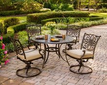 CAMBRIDGE Seasons 5-Piece Outdoor Dining Set with 4 Cushioned Swivel Rockers and 48" Round Table Tan