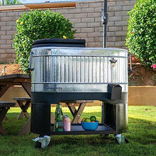 Permasteel 120-Qt Rolling Ice Chest, Portable Patio Party Bar Drink Cooler Cart with Wheels, Drink Dividers - Perfect for Outdoor or Indoor Entertaining, and Parties, Galvanized Steel