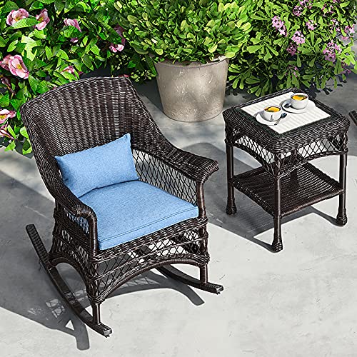 3 Pieces Outdoor Rocking Chair Bistro Set Patio Conversation Set with 2 Rocking Chairs and Glass Table All-Weather Patio Furniture Sets for Garden, Porch And Backyar Bla ( 1 Chair+1 Coffee Table)