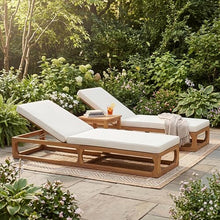 Christopher Knight Home Vauz Set of 2 Modern Patio Chaise Lounge Chair Outdoor, Acacia Wood Poolside Sun Lounger with Cushion, Open Frame Pool Lounger with Adjustable Backrest, Natural+Beige